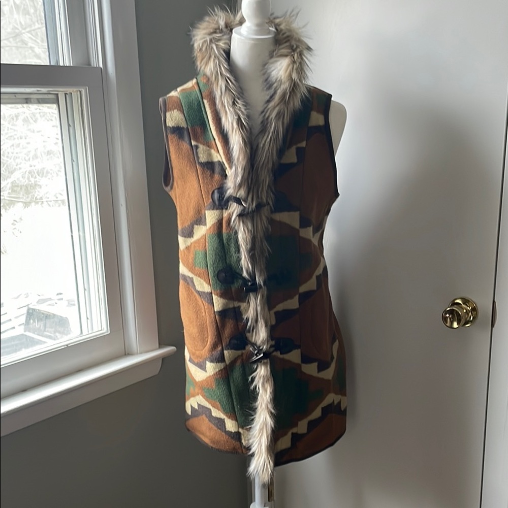 Tasha Polizzi Tribal Print Faux Fur Vest